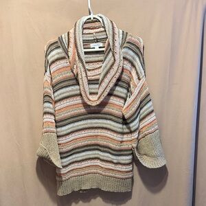 Calvin Klein Multicolor Striped Cowl Neck Sweater